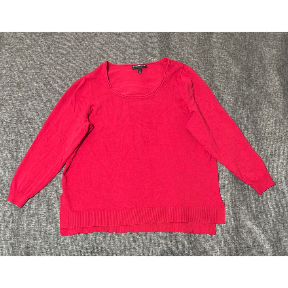 Lane Bryant Womens 18/20 Sweater Red Scoop Neck Long Sleeve High Low Side Slit